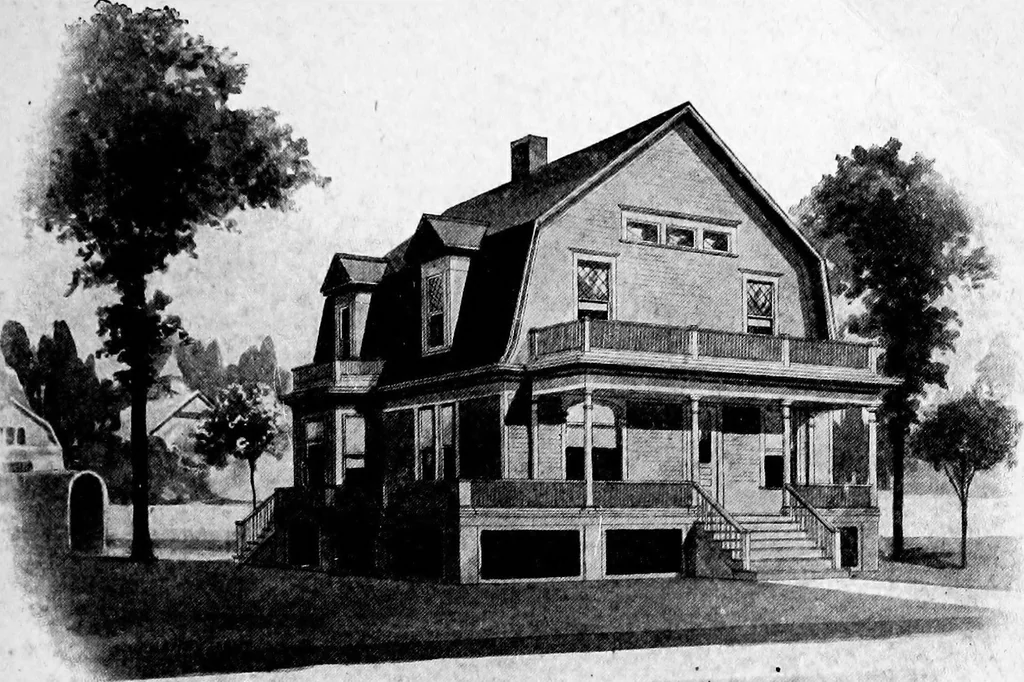 An illustration from Lumberman's house plan book : being a collection of one hundred absolutely new and attractive plans never before published, together with a selection of one hundred of our most popular houses published heretofore ... : 200 house plans, 1907, leaf 202