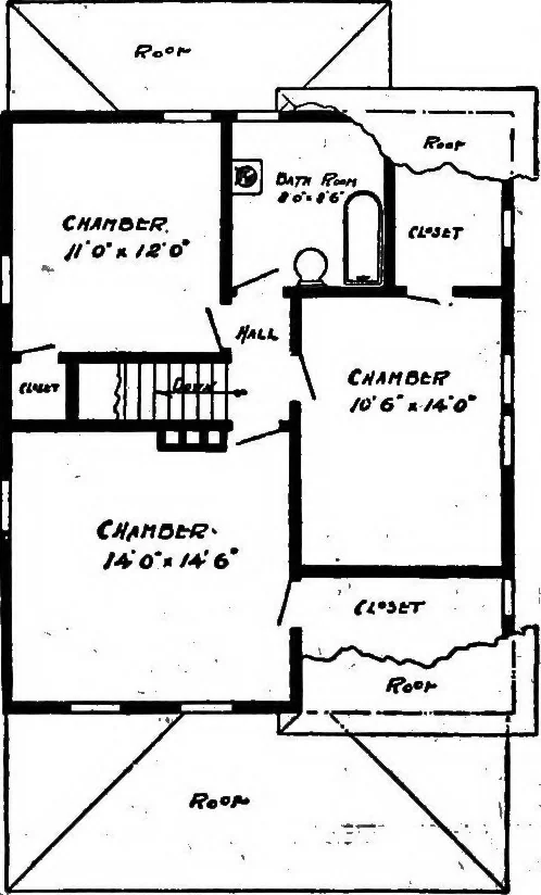 An illustration from Lumberman's house plan book : being a collection of one hundred absolutely new and attractive plans never before published, together with a selection of one hundred of our most popular houses published heretofore ... : 200 house plans, 1907, leaf 203