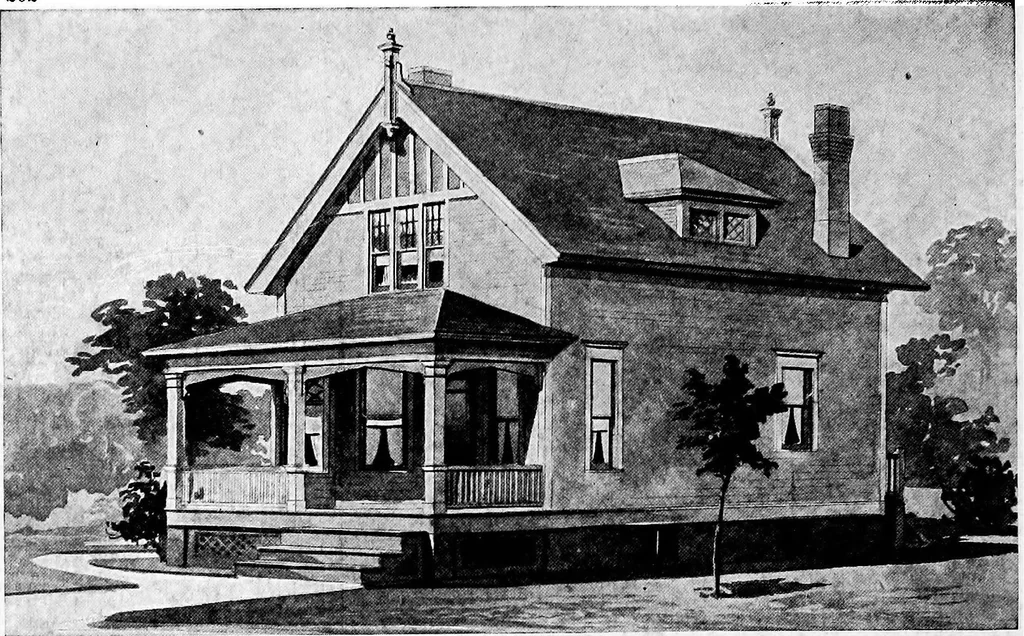 An illustration from Lumberman's house plan book : being a collection of one hundred absolutely new and attractive plans never before published, together with a selection of one hundred of our most popular houses published heretofore ... : 200 house plans, 1907, leaf 205
