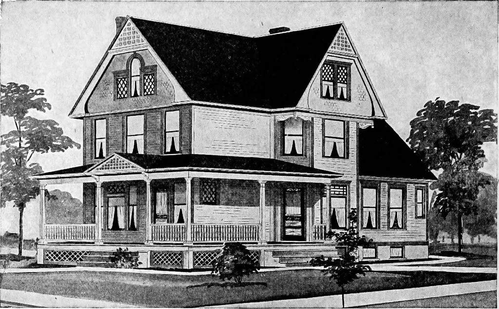 An illustration from Lumberman's house plan book : being a collection of one hundred absolutely new and attractive plans never before published, together with a selection of one hundred of our most popular houses published heretofore ... : 200 house plans, 1907, leaf 207
