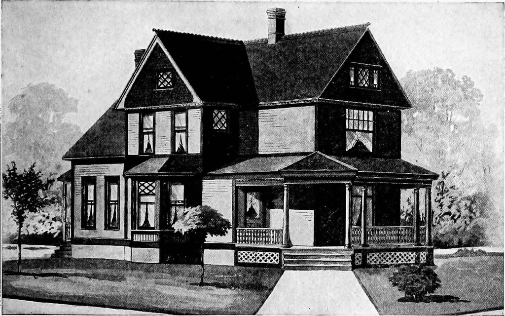 An illustration from Lumberman's house plan book : being a collection of one hundred absolutely new and attractive plans never before published, together with a selection of one hundred of our most popular houses published heretofore ... : 200 house plans, 1907, leaf 208