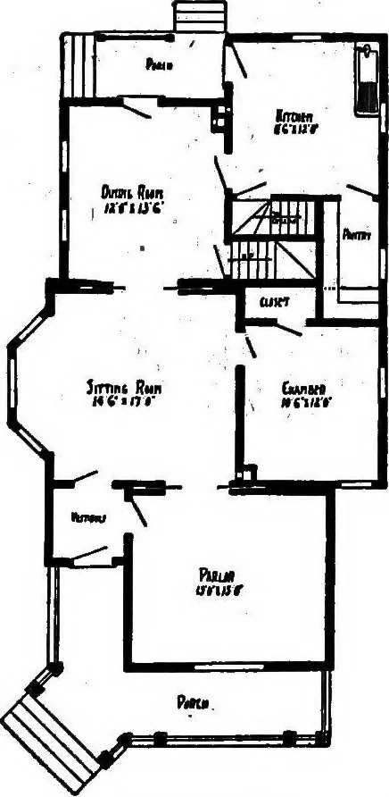 An illustration from Lumberman's house plan book : being a collection of one hundred absolutely new and attractive plans never before published, together with a selection of one hundred of our most popular houses published heretofore ... : 200 house plans, 1907, leaf 208