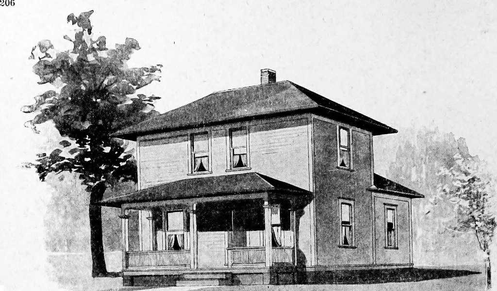 An illustration from Lumberman's house plan book : being a collection of one hundred absolutely new and attractive plans never before published, together with a selection of one hundred of our most popular houses published heretofore ... : 200 house plans, 1907, leaf 209