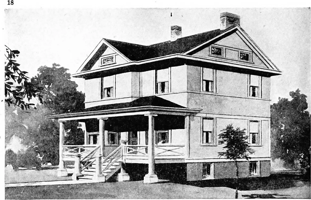 An illustration from Lumberman's house plan book : being a collection of one hundred absolutely new and attractive plans never before published, together with a selection of one hundred of our most popular houses published heretofore ... : 200 house plans, 1907, leaf 21