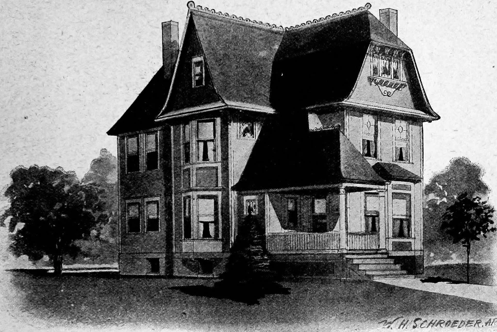 An illustration from Lumberman's house plan book : being a collection of one hundred absolutely new and attractive plans never before published, together with a selection of one hundred of our most popular houses published heretofore ... : 200 house plans, 1907, leaf 212