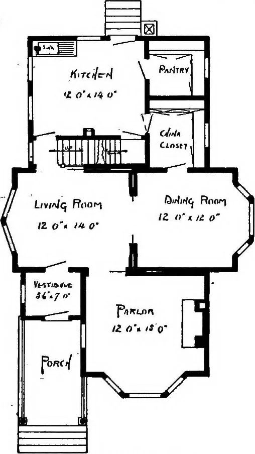 An illustration from Lumberman's house plan book : being a collection of one hundred absolutely new and attractive plans never before published, together with a selection of one hundred of our most popular houses published heretofore ... : 200 house plans, 1907, leaf 212