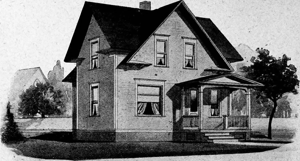 An illustration from Lumberman's house plan book : being a collection of one hundred absolutely new and attractive plans never before published, together with a selection of one hundred of our most popular houses published heretofore ... : 200 house plans, 1907, leaf 213