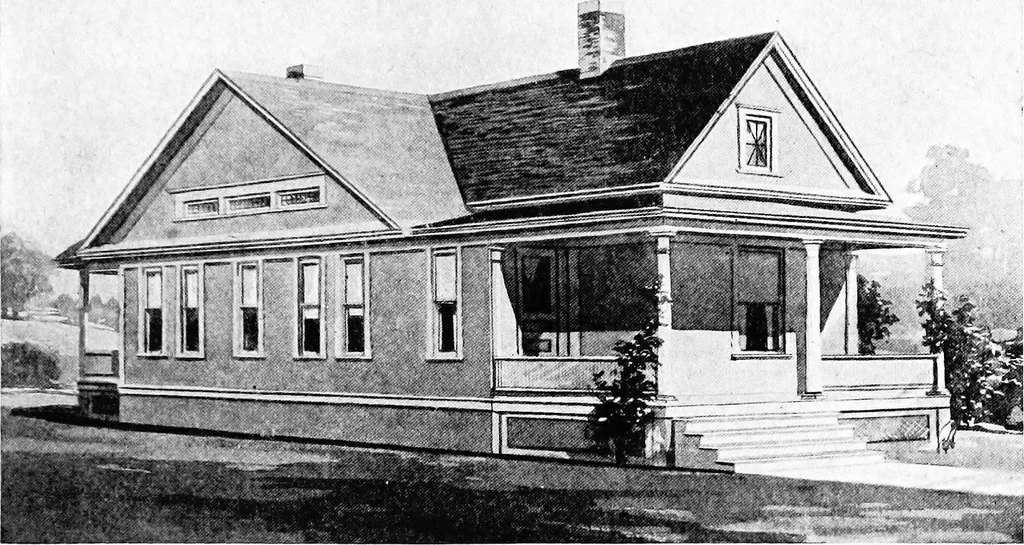 An illustration from Lumberman's house plan book : being a collection of one hundred absolutely new and attractive plans never before published, together with a selection of one hundred of our most popular houses published heretofore ... : 200 house plans, 1907, leaf 22
