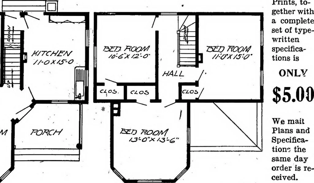 An illustration from Lumberman's house plan book : being a collection of one hundred absolutely new and attractive plans never before published, together with a selection of one hundred of our most popular houses published heretofore ... : 200 house plans, 1907, leaf 24