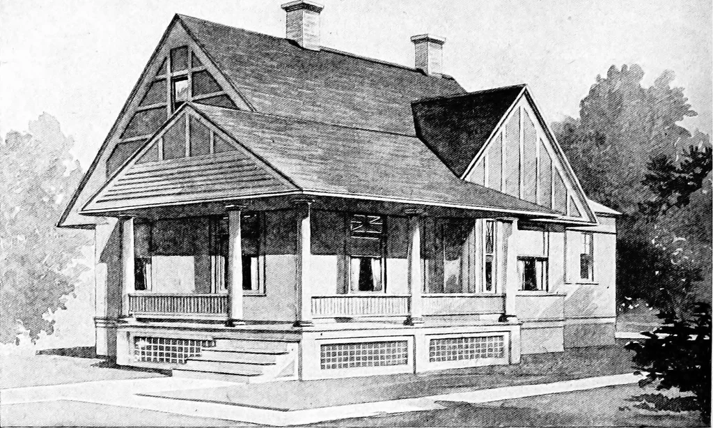 An illustration from Lumberman's house plan book : being a collection of one hundred absolutely new and attractive plans never before published, together with a selection of one hundred of our most popular houses published heretofore ... : 200 house plans, 1907, leaf 25