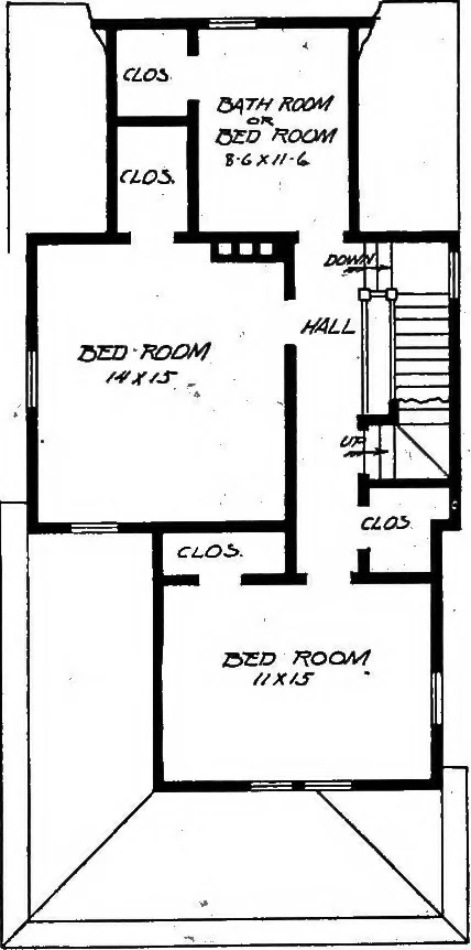An illustration from Lumberman's house plan book : being a collection of one hundred absolutely new and attractive plans never before published, together with a selection of one hundred of our most popular houses published heretofore ... : 200 house plans, 1907, leaf 26