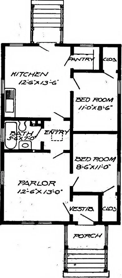 An illustration from Lumberman's house plan book : being a collection of one hundred absolutely new and attractive plans never before published, together with a selection of one hundred of our most popular houses published heretofore ... : 200 house plans, 1907, leaf 28