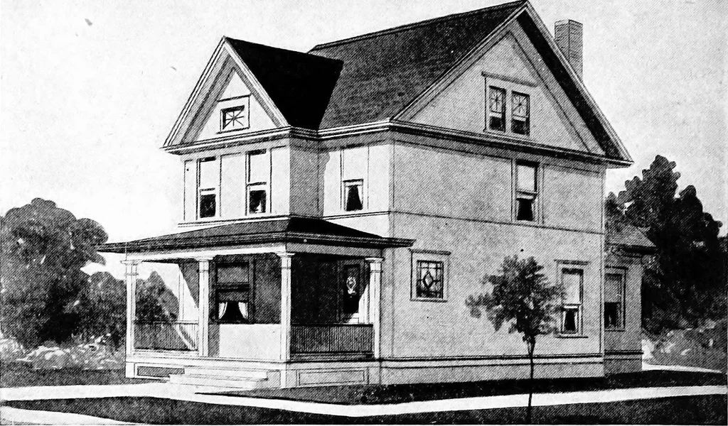 An illustration from Lumberman's house plan book : being a collection of one hundred absolutely new and attractive plans never before published, together with a selection of one hundred of our most popular houses published heretofore ... : 200 house plans, 1907, leaf 29