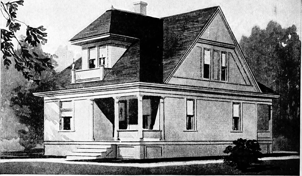 An illustration from Lumberman's house plan book : being a collection of one hundred absolutely new and attractive plans never before published, together with a selection of one hundred of our most popular houses published heretofore ... : 200 house plans, 1907, leaf 31