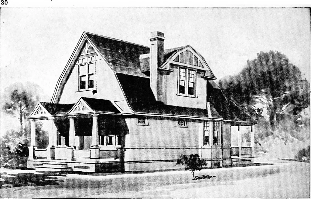 An illustration from Lumberman's house plan book : being a collection of one hundred absolutely new and attractive plans never before published, together with a selection of one hundred of our most popular houses published heretofore ... : 200 house plans, 1907, leaf 33
