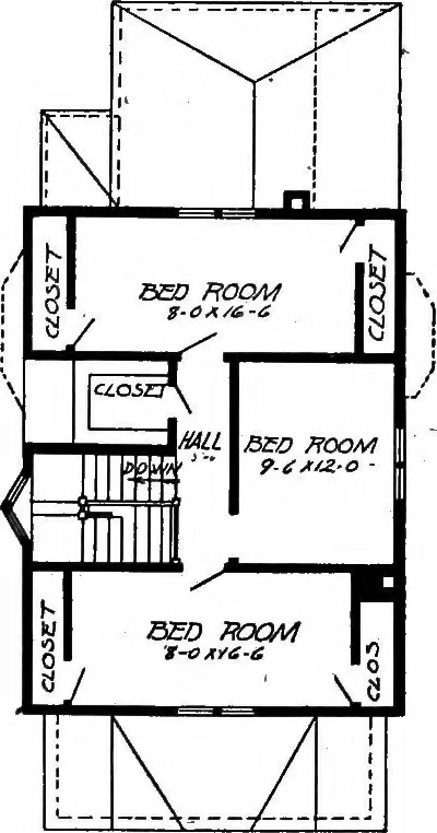 An illustration from Lumberman's house plan book : being a collection of one hundred absolutely new and attractive plans never before published, together with a selection of one hundred of our most popular houses published heretofore ... : 200 house plans, 1907, leaf 33