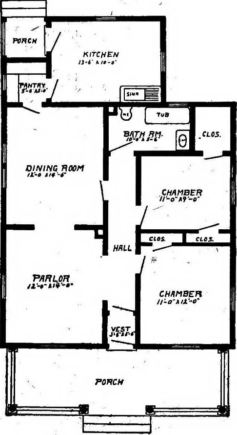 An illustration from Lumberman's house plan book : being a collection of one hundred absolutely new and attractive plans never before published, together with a selection of one hundred of our most popular houses published heretofore ... : 200 house plans, 1907, leaf 34