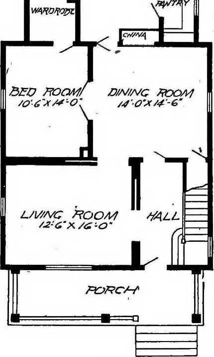 An illustration from Lumberman's house plan book : being a collection of one hundred absolutely new and attractive plans never before published, together with a selection of one hundred of our most popular houses published heretofore ... : 200 house plans, 1907, leaf 35