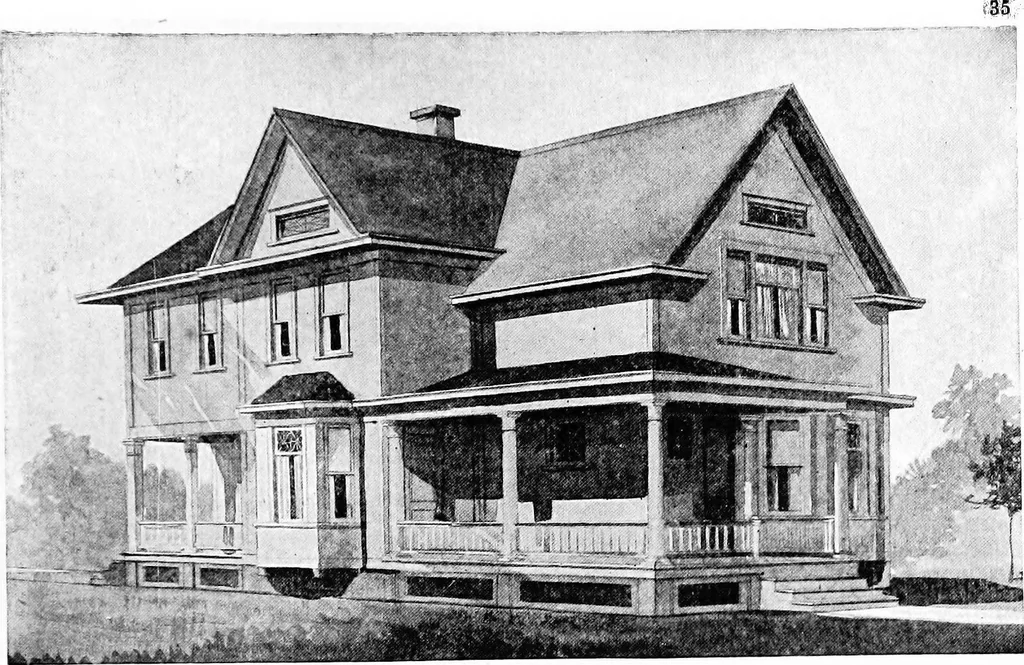 An illustration from Lumberman's house plan book : being a collection of one hundred absolutely new and attractive plans never before published, together with a selection of one hundred of our most popular houses published heretofore ... : 200 house plans, 1907, leaf 38