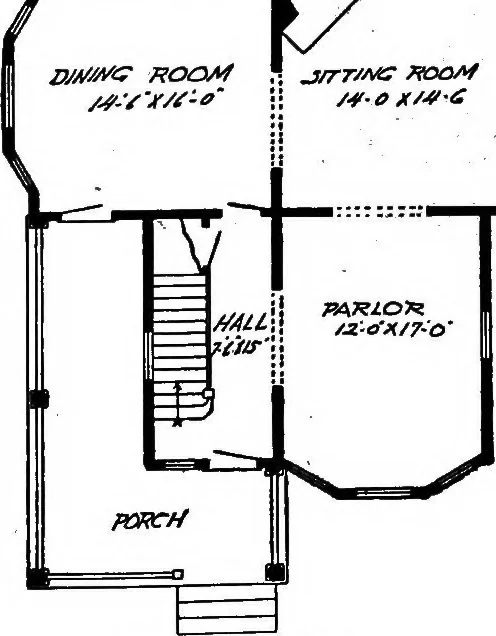 An illustration from Lumberman's house plan book : being a collection of one hundred absolutely new and attractive plans never before published, together with a selection of one hundred of our most popular houses published heretofore ... : 200 house plans, 1907, leaf 38