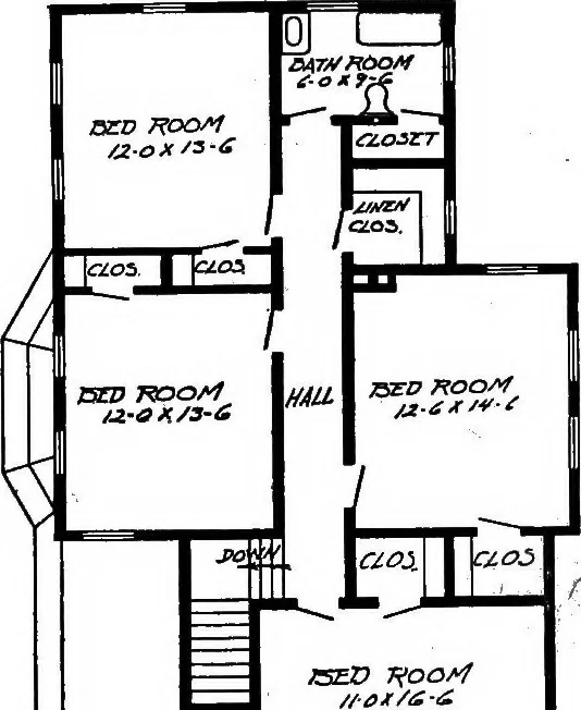An illustration from Lumberman's house plan book : being a collection of one hundred absolutely new and attractive plans never before published, together with a selection of one hundred of our most popular houses published heretofore ... : 200 house plans, 1907, leaf 38
