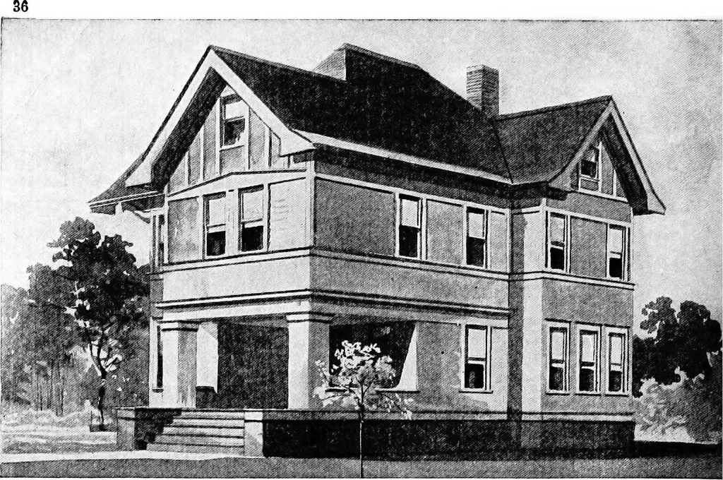 An illustration from Lumberman's house plan book : being a collection of one hundred absolutely new and attractive plans never before published, together with a selection of one hundred of our most popular houses published heretofore ... : 200 house plans, 1907, leaf 39