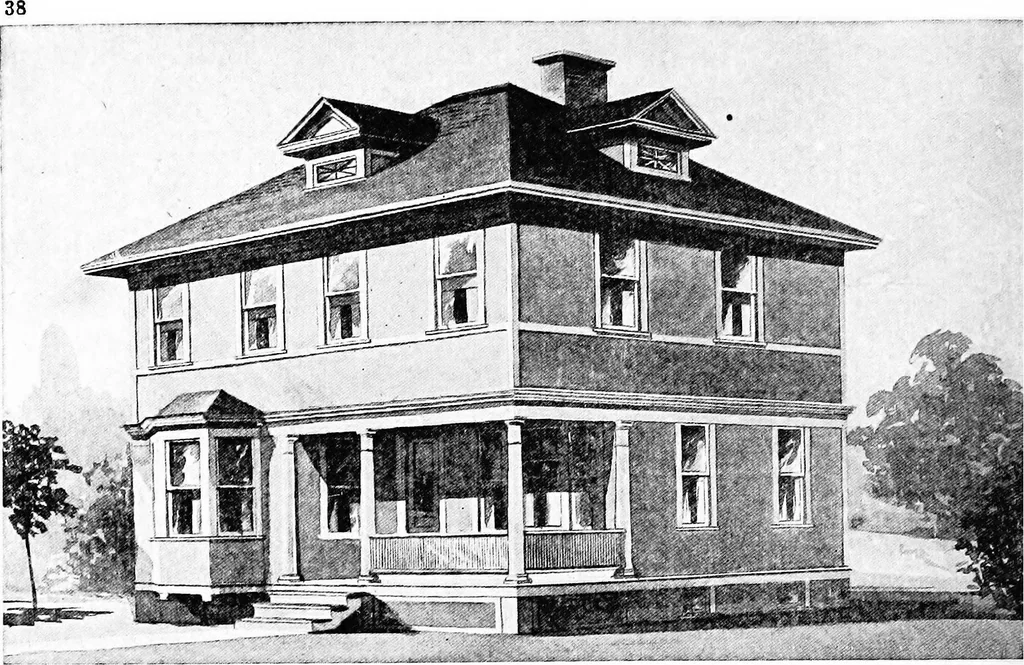 An illustration from Lumberman's house plan book : being a collection of one hundred absolutely new and attractive plans never before published, together with a selection of one hundred of our most popular houses published heretofore ... : 200 house plans, 1907, leaf 41