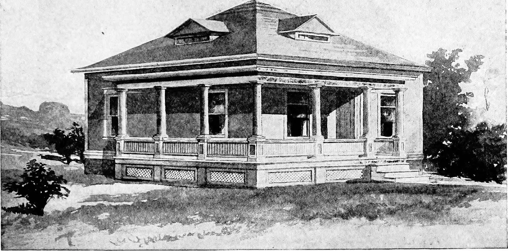An illustration from Lumberman's house plan book : being a collection of one hundred absolutely new and attractive plans never before published, together with a selection of one hundred of our most popular houses published heretofore ... : 200 house plans, 1907, leaf 42