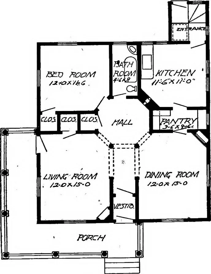 An illustration from Lumberman's house plan book : being a collection of one hundred absolutely new and attractive plans never before published, together with a selection of one hundred of our most popular houses published heretofore ... : 200 house plans, 1907, leaf 42