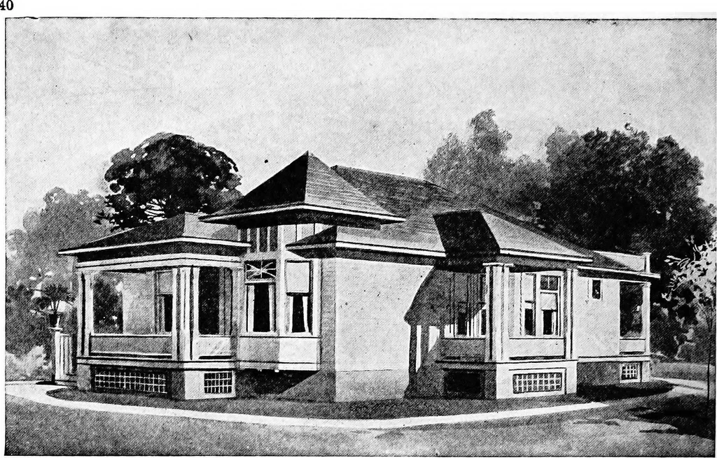 An illustration from Lumberman's house plan book : being a collection of one hundred absolutely new and attractive plans never before published, together with a selection of one hundred of our most popular houses published heretofore ... : 200 house plans, 1907, leaf 43