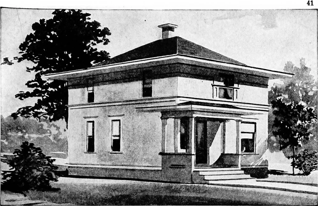 An illustration from Lumberman's house plan book : being a collection of one hundred absolutely new and attractive plans never before published, together with a selection of one hundred of our most popular houses published heretofore ... : 200 house plans, 1907, leaf 44