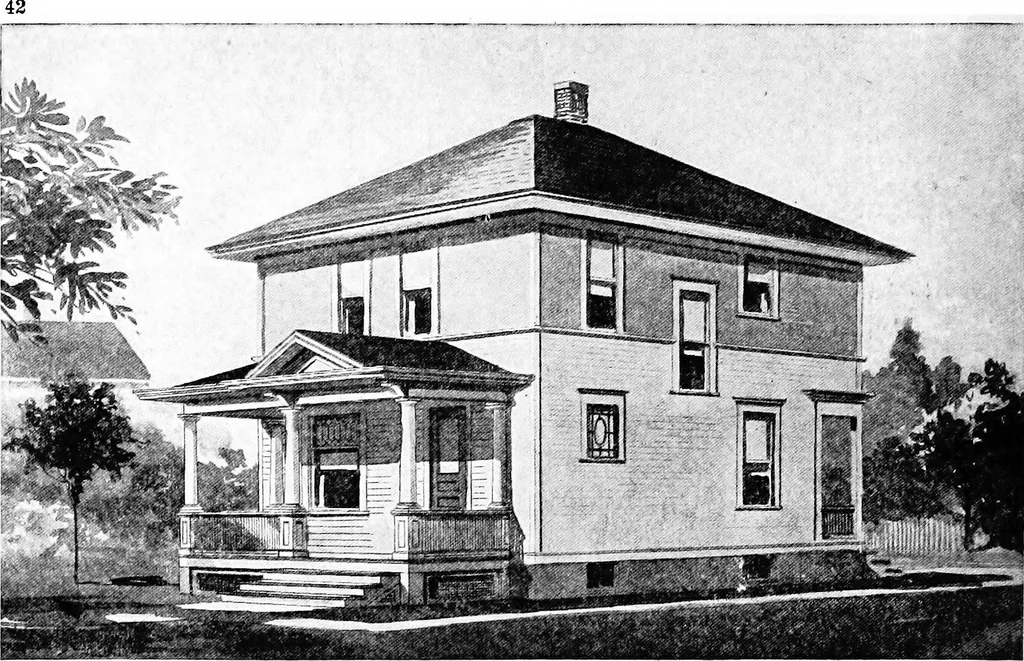 An illustration from Lumberman's house plan book : being a collection of one hundred absolutely new and attractive plans never before published, together with a selection of one hundred of our most popular houses published heretofore ... : 200 house plans, 1907, leaf 45