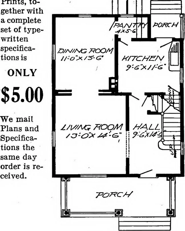 An illustration from Lumberman's house plan book : being a collection of one hundred absolutely new and attractive plans never before published, together with a selection of one hundred of our most popular houses published heretofore ... : 200 house plans, 1907, leaf 45