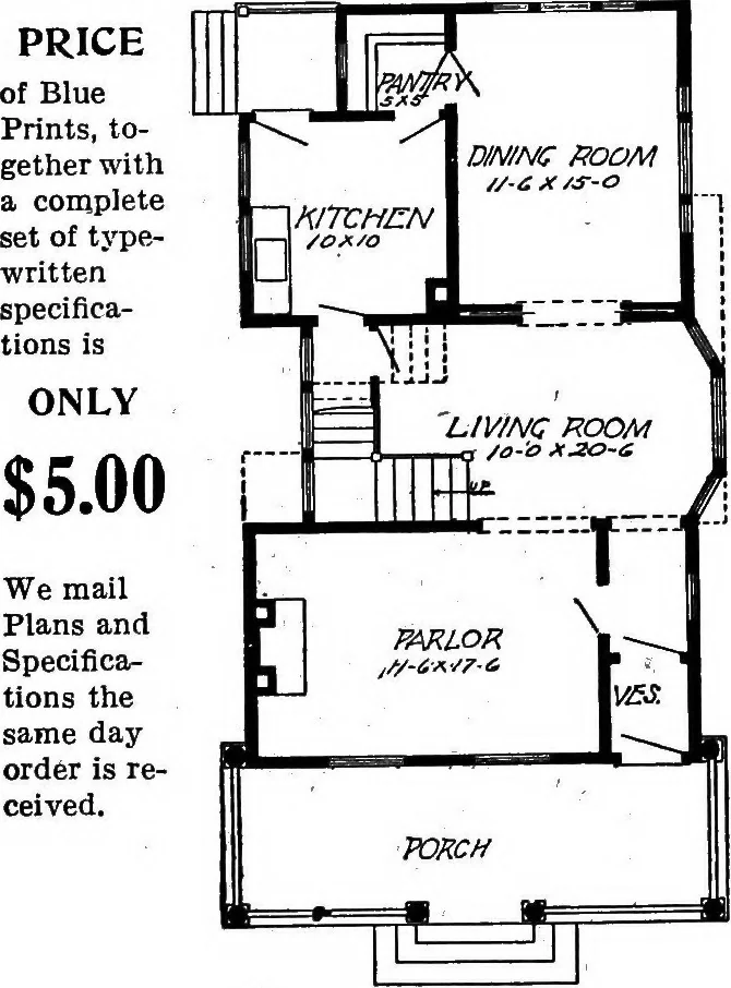 An illustration from Lumberman's house plan book : being a collection of one hundred absolutely new and attractive plans never before published, together with a selection of one hundred of our most popular houses published heretofore ... : 200 house plans, 1907, leaf 49