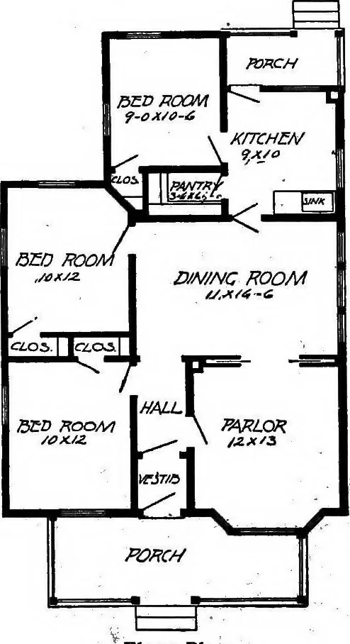 An illustration from Lumberman's house plan book : being a collection of one hundred absolutely new and attractive plans never before published, together with a selection of one hundred of our most popular houses published heretofore ... : 200 house plans, 1907, leaf 51