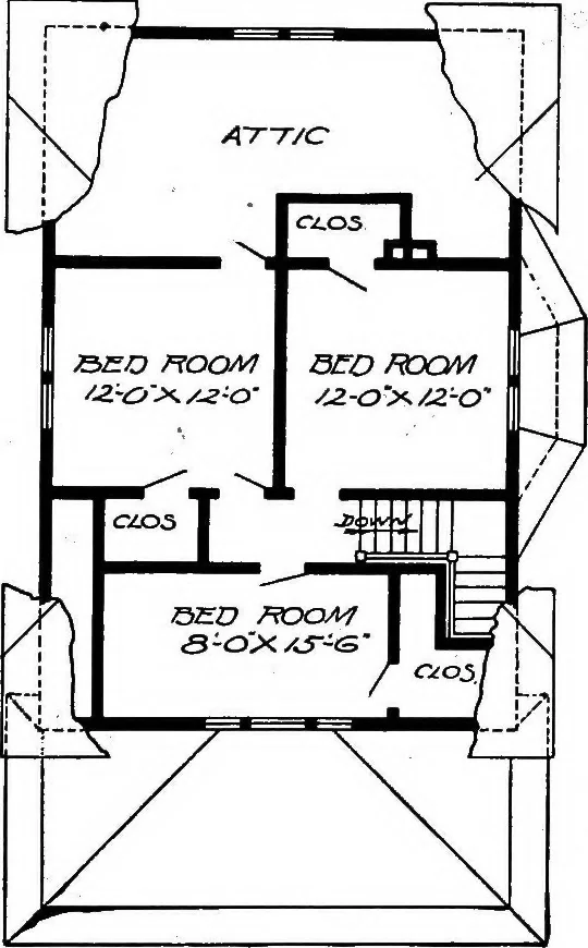 An illustration from Lumberman's house plan book : being a collection of one hundred absolutely new and attractive plans never before published, together with a selection of one hundred of our most popular houses published heretofore ... : 200 house plans, 1907, leaf 52
