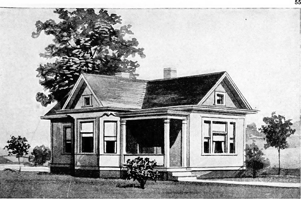 An illustration from Lumberman's house plan book : being a collection of one hundred absolutely new and attractive plans never before published, together with a selection of one hundred of our most popular houses published heretofore ... : 200 house plans, 1907, leaf 58