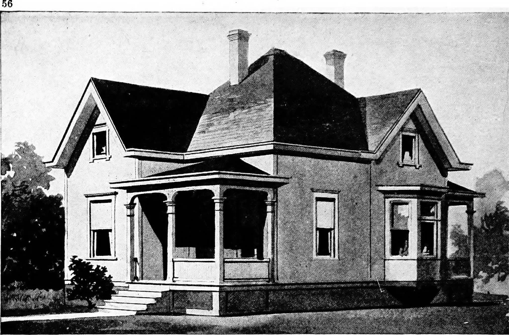 An illustration from Lumberman's house plan book : being a collection of one hundred absolutely new and attractive plans never before published, together with a selection of one hundred of our most popular houses published heretofore ... : 200 house plans, 1907, leaf 59