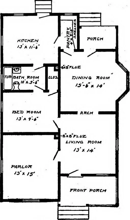 An illustration from Lumberman's house plan book : being a collection of one hundred absolutely new and attractive plans never before published, together with a selection of one hundred of our most popular houses published heretofore ... : 200 house plans, 1907, leaf 59