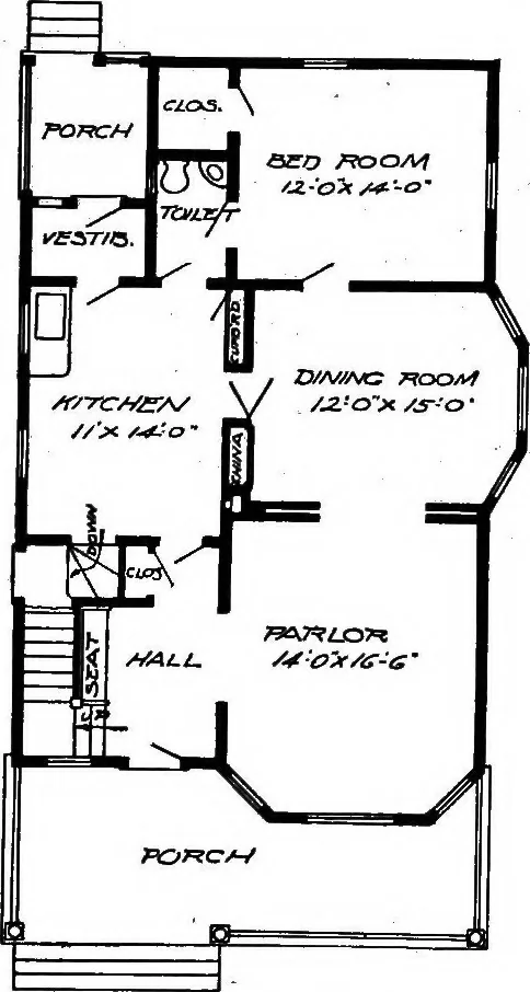An illustration from Lumberman's house plan book : being a collection of one hundred absolutely new and attractive plans never before published, together with a selection of one hundred of our most popular houses published heretofore ... : 200 house plans, 1907, leaf 60