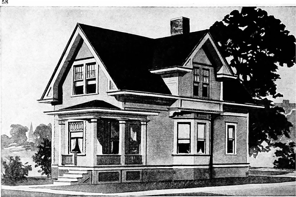 An illustration from Lumberman's house plan book : being a collection of one hundred absolutely new and attractive plans never before published, together with a selection of one hundred of our most popular houses published heretofore ... : 200 house plans, 1907, leaf 61