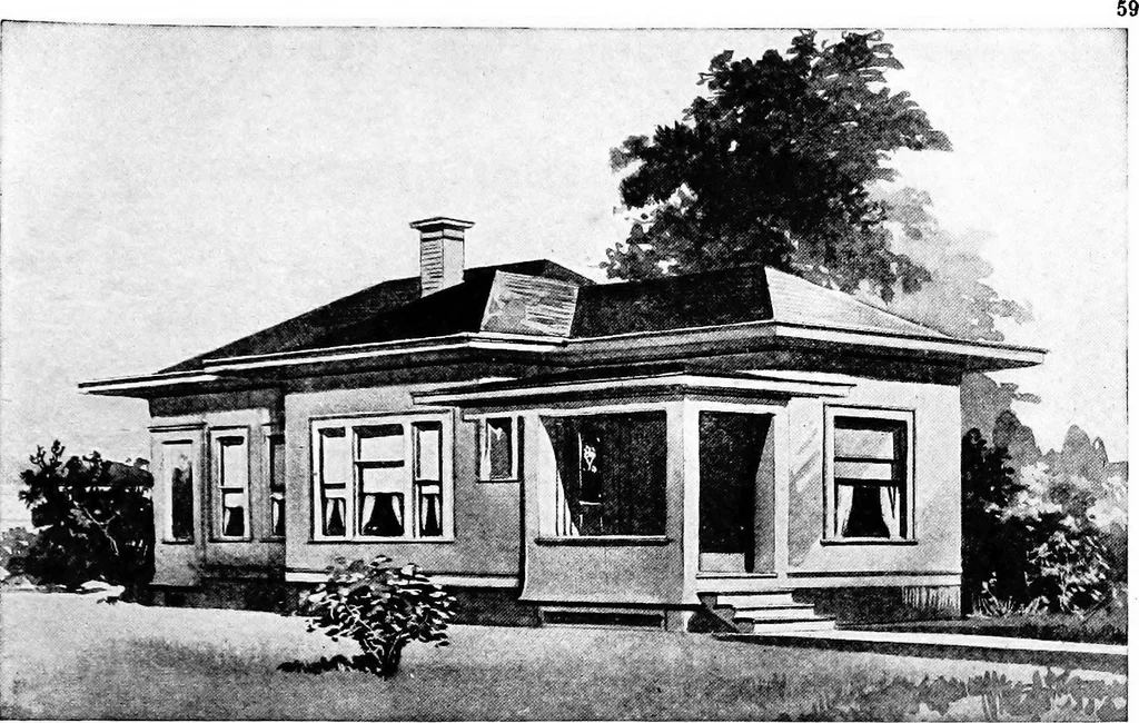 An illustration from Lumberman's house plan book : being a collection of one hundred absolutely new and attractive plans never before published, together with a selection of one hundred of our most popular houses published heretofore ... : 200 house plans, 1907, leaf 62