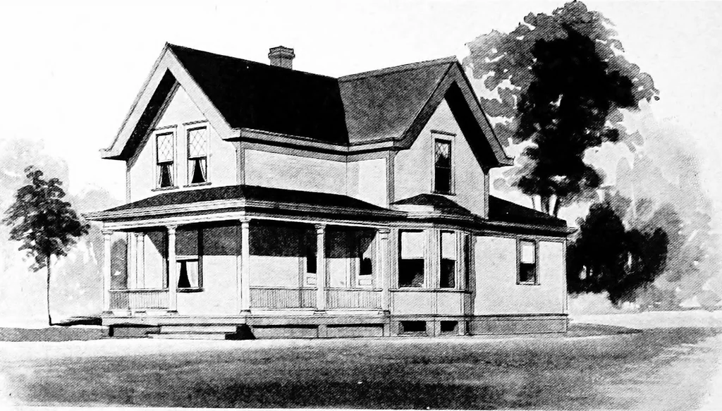 An illustration from Lumberman's house plan book : being a collection of one hundred absolutely new and attractive plans never before published, together with a selection of one hundred of our most popular houses published heretofore ... : 200 house plans, 1907, leaf 65