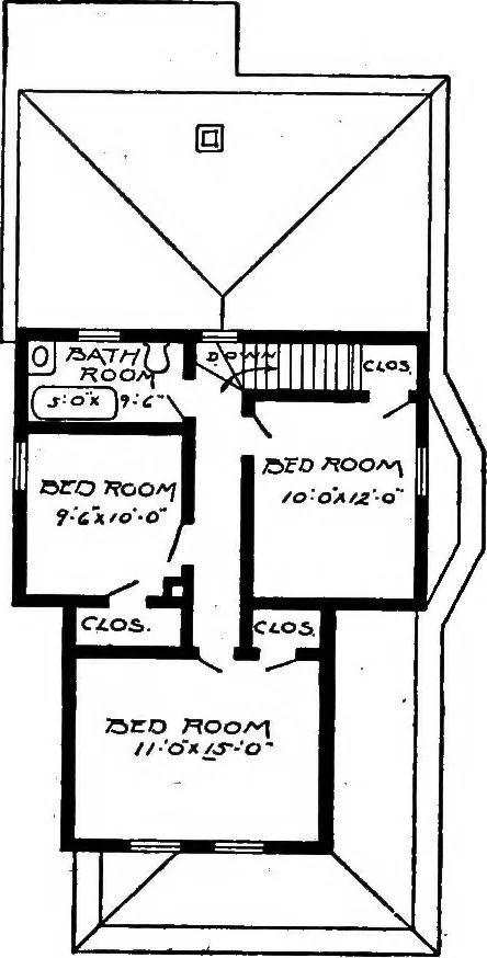 An illustration from Lumberman's house plan book : being a collection of one hundred absolutely new and attractive plans never before published, together with a selection of one hundred of our most popular houses published heretofore ... : 200 house plans, 1907, leaf 65