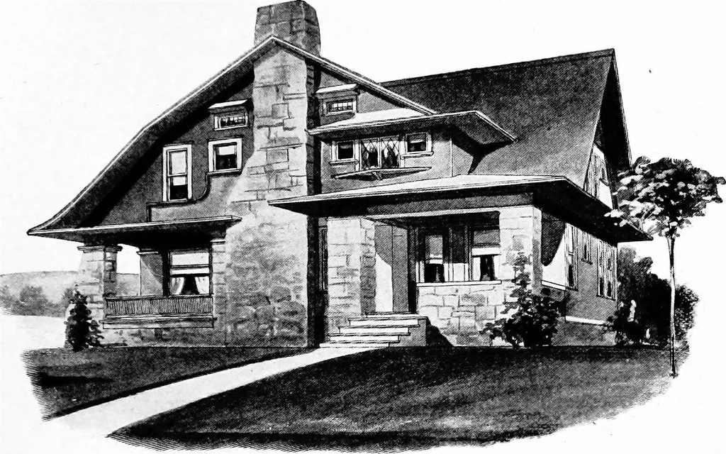 An illustration from Lumberman's house plan book : being a collection of one hundred absolutely new and attractive plans never before published, together with a selection of one hundred of our most popular houses published heretofore ... : 200 house plans, 1907, leaf 66