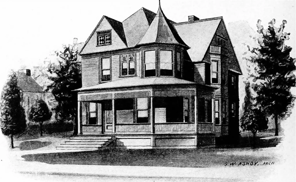 An illustration from Lumberman's house plan book : being a collection of one hundred absolutely new and attractive plans never before published, together with a selection of one hundred of our most popular houses published heretofore ... : 200 house plans, 1907, leaf 67