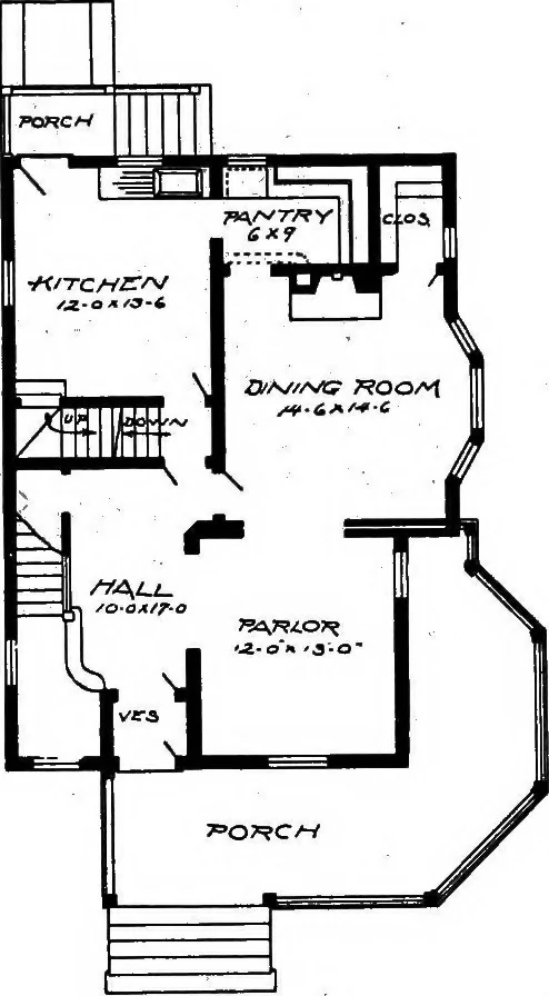 An illustration from Lumberman's house plan book : being a collection of one hundred absolutely new and attractive plans never before published, together with a selection of one hundred of our most popular houses published heretofore ... : 200 house plans, 1907, leaf 67