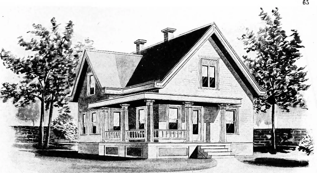 An illustration from Lumberman's house plan book : being a collection of one hundred absolutely new and attractive plans never before published, together with a selection of one hundred of our most popular houses published heretofore ... : 200 house plans, 1907, leaf 68