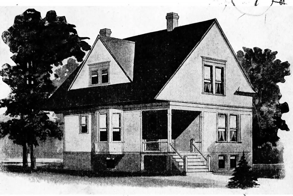 An illustration from Lumberman's house plan book : being a collection of one hundred absolutely new and attractive plans never before published, together with a selection of one hundred of our most popular houses published heretofore ... : 200 house plans, 1907, leaf 70