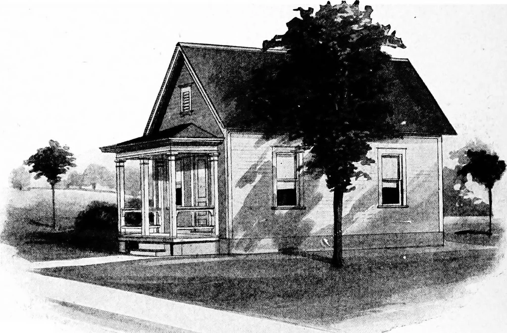 An illustration from Lumberman's house plan book : being a collection of one hundred absolutely new and attractive plans never before published, together with a selection of one hundred of our most popular houses published heretofore ... : 200 house plans, 1907, leaf 71